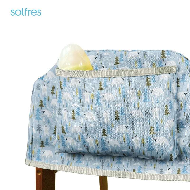 Solfres Dual-Belt Baby High Chair Cover, Upgrade Version, for Wooden or Restaurant High Chair, Sturdy and Robust Material, Waterproof Washable Stain and Slip Resistant, Blue Polar Bear - Image 5